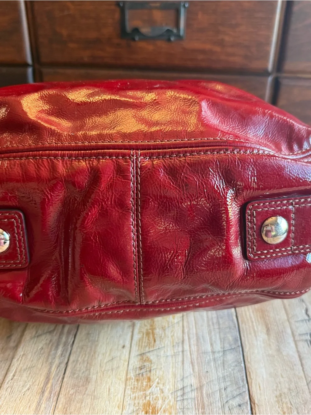Coach Red Patent Leather Shoulder Bag with Silver Hardware